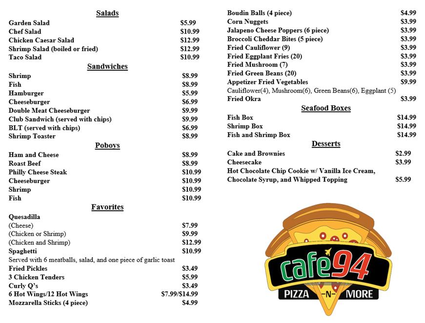 Cafe 94 Pizza -N- More Menu image 2